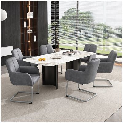Merax Lot de 6 chaises fauteuil en cuir - 86 x 51 x 45 cm - avec pieds en acier arqués - gris Merax Lot de 6 chaises fauteuil en cuir - 86 x 51 x 45 cm - avec pieds en acier arqués - gris