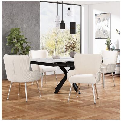 Merax Lot de 4 Chaises en velours - 83 x 53 x 57 cm - quatre pieds en métal argenté -avec accoudoirs et pieds réglables - beige Merax Lot de 4 Chaises en velours - 83 x 53 x 57 cm - quatre pieds en métal argenté -avec accoudoirs et pieds réglables - beige