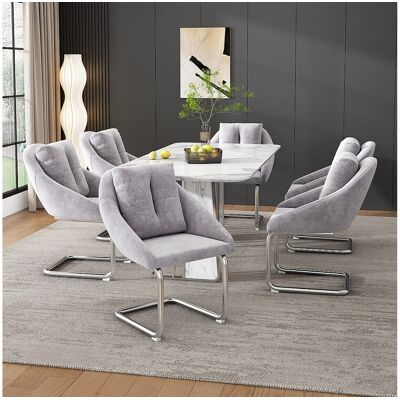 Merax Lot de 6 Chaises de en velours - 82 x 57 x 54 cm - avec coussins - pivotante de luxe pour salon et chambre - pieds arqués - gris Merax Lot de 6 Chaises de en velours - 82 x 57 x 54 cm - avec coussins - pivotante de luxe pour salon et chambre - pieds arqués - gris