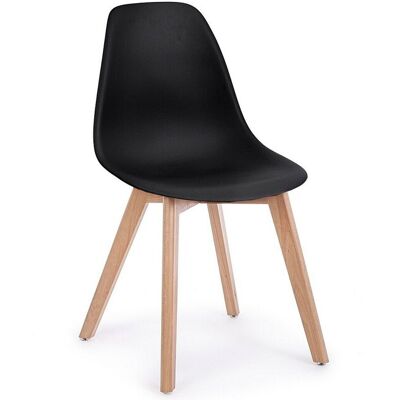 Lot de 4 chaises en polypropylène noir et pieds en bois - SYSTEM Lot de 4 chaises en polypropylène noir et pieds en bois - SYSTEM