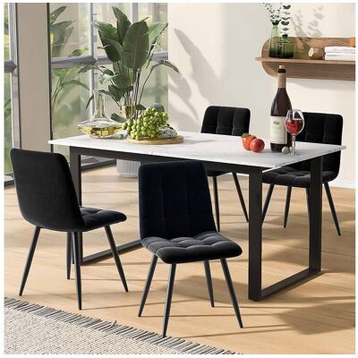 Merax Lot de 5 table à manger et chaises - 140/180 x 80 x 75 cm - table avec pieds en fer + 4 chaises - MDF - noir Merax Lot de 5 table à manger et chaises - 140/180 x 80 x 75 cm - table avec pieds en fer + 4 chaises - MDF - noir