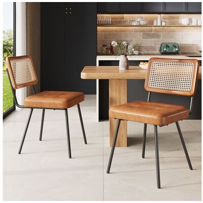Merax Lot de 2 chaises en similicuir - chaise longue en rotin - chaise rétro - Métal + PU - marron Merax Lot de 2 chaises en similicuir - chaise longue en rotin - chaise rétro - Métal + PU - marron