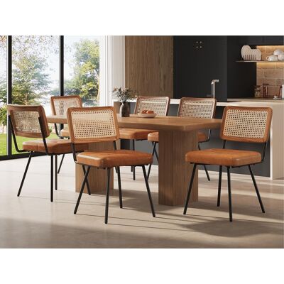 ModernLuxe Lot de 6 Chaise de salle à manger rembourrées - en simili cuir - en rotin - structure en métal - Style rétro - marron ModernLuxe Lot de 6 Chaise de salle à manger rembourrées - en simili cuir - en rotin - structure en métal - Style rétro - marron