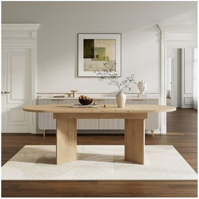 Merax Table à manger extensible - 120/160 x 80 x 75.5 cm - pour 4 à 6 personnes - style simple - MDF - naturel Merax Table à manger extensible - 120/160 x 80 x 75.5 cm - pour 4 à 6 personnes - style simple - MDF - naturel