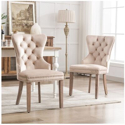 Lot de 2 chaises salle à manger, dossier haut, velours vintage, boutons, cadre bois massif Lot de 2 chaises salle à manger, dossier haut, velours vintage, boutons, cadre bois massif