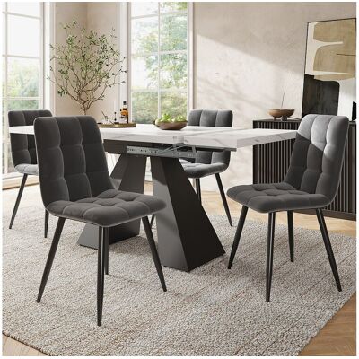 Merax Ensemble salle à manger cinq pièces - 1 table extensible + 4 chaises en velours - 159 x 80 x 75 cm - MDF + métal - blanc + gris Merax Ensemble salle à manger cinq pièces - 1 table extensible + 4 chaises en velours - 159 x 80 x 75 cm - MDF + métal - blanc + gris