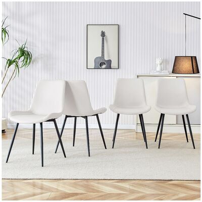 Hauss Spole Lot de 4 chaises blanche en simili cuir PU - Pieds en métal noir Hauss Spole Lot de 4 chaises blanche en simili cuir PU - Pieds en métal noir
