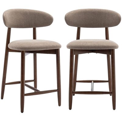 Lot de 2 chaises de bar – Tabourets modernes avec dossier haut, assise confortable en tissu, pour comptoir, îlot de cuisine -structure en bois-Marron Lot de 2 chaises de bar – Tabourets modernes avec dossier haut, assise confortable en tissu, pour comptoir, îlot de cuisine -structure en bois-Marron
