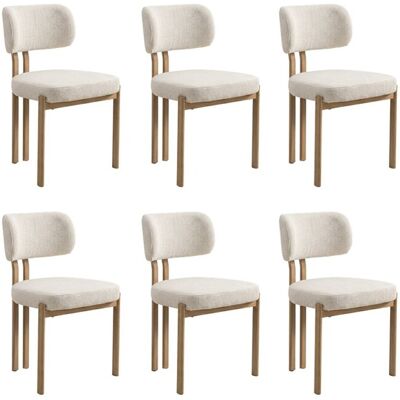 Lot de 6 chaises de salle à manger Hira - Tissu Bouclette Blanc Cassé / Pieds Chêne Lot de 6 chaises de salle à manger Hira - Tissu Bouclette Blanc Cassé / Pieds Chêne