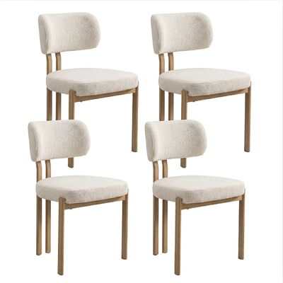 Lot de 4 chaises de salle à manger Hira - Tissu Bouclette Blanc Cassé / Pieds Chêne Lot de 4 chaises de salle à manger Hira - Tissu Bouclette Blanc Cassé / Pieds Chêne