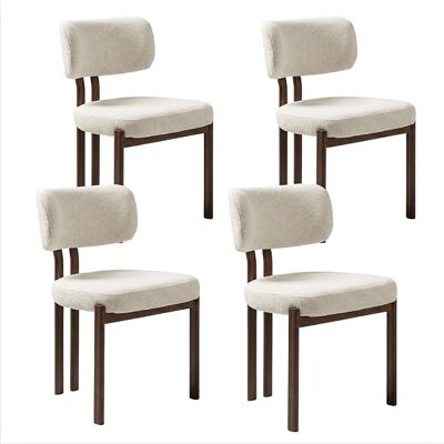 Lot de 4 chaises de salle à manger Hira - Tissu Bouclette Blanc Cassé / Pieds Noyer Lot de 4 chaises de salle à manger Hira - Tissu Bouclette Blanc Cassé / Pieds Noyer