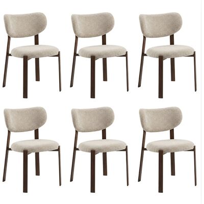Lot de 6 chaises de salle à manger Luma - Tissu Beige / Pieds Noyer Lot de 6 chaises de salle à manger Luma - Tissu Beige / Pieds Noyer