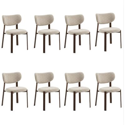 Lot de 8 chaises de salle à manger Luma - Tissu Beige / Pieds Noyer Lot de 8 chaises de salle à manger Luma - Tissu Beige / Pieds Noyer