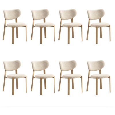 Lot de 8 chaises de salle à manger Luma - Tissu Beige / Pieds Chêne Lot de 8 chaises de salle à manger Luma - Tissu Beige / Pieds Chêne