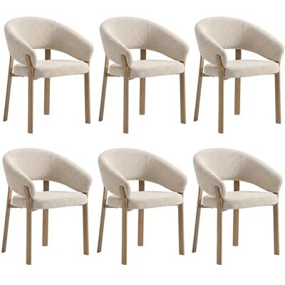 Lot de 6 chaises de salle à manger Cosy - Tissu Beige / Pieds Chêne Lot de 6 chaises de salle à manger Cosy - Tissu Beige / Pieds Chêne