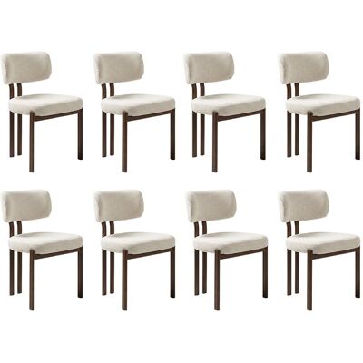 Lot de 8 chaises de salle à manger Hira - Tissu Bouclette Blanc Cassé / Pieds Noyer Lot de 8 chaises de salle à manger Hira - Tissu Bouclette Blanc Cassé / Pieds Noyer