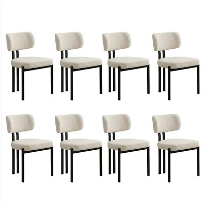 Lot de 8 chaises de salle à manger Hira - Tissu Bouclette Blanc Cassé / Pieds Noirs Lot de 8 chaises de salle à manger Hira - Tissu Bouclette Blanc Cassé / Pieds Noirs