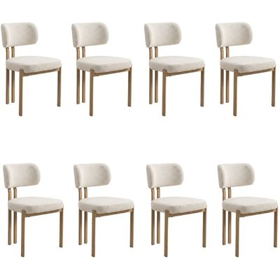 Lot de 8 chaises de salle à manger Hira - Tissu Bouclette Blanc Cassé / Pieds Chêne Lot de 8 chaises de salle à manger Hira - Tissu Bouclette Blanc Cassé / Pieds Chêne