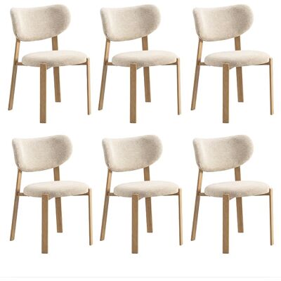 Lot de 6 chaises de salle à manger Luma - Tissu Beige / Pieds Chêne Lot de 6 chaises de salle à manger Luma - Tissu Beige / Pieds Chêne