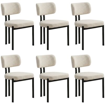 Lot de 6 chaises de salle à manger Hira - Tissu Bouclette Blanc Cassé / Pieds Noirs Lot de 6 chaises de salle à manger Hira - Tissu Bouclette Blanc Cassé / Pieds Noirs