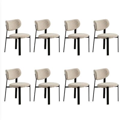 Lot de 8 chaises de salle à manger Luma - Tissu Beige / Pieds Noirs Lot de 8 chaises de salle à manger Luma - Tissu Beige / Pieds Noirs