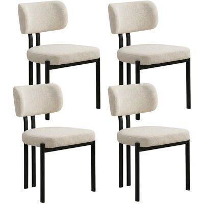 Lot de 4 chaises de salle à manger Hira - Tissu Bouclette Blanc Cassé / Pieds Noirs Lot de 4 chaises de salle à manger Hira - Tissu Bouclette Blanc Cassé / Pieds Noirs