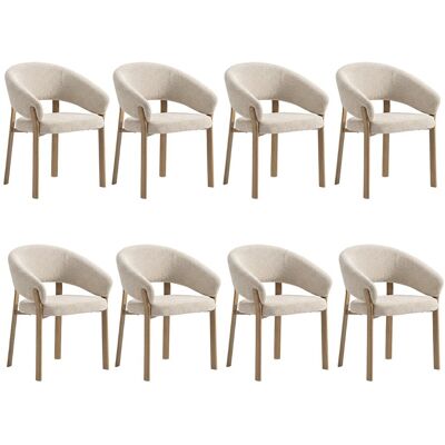 Lot de 8 chaises de salle à manger Cosy - Tissu Beige / Pieds Chêne Lot de 8 chaises de salle à manger Cosy - Tissu Beige / Pieds Chêne