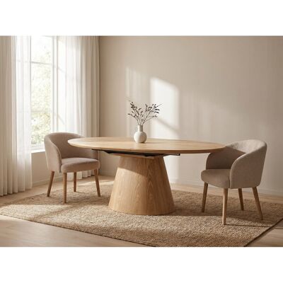Table à manger Ovana - Extensible avec plateau et piétement en finition bois naturel 160 à 200 cm - Homeluxury Table à manger Ovana - Extensible avec plateau et piétement en finition bois naturel 160 à 200 cm - Homeluxury
