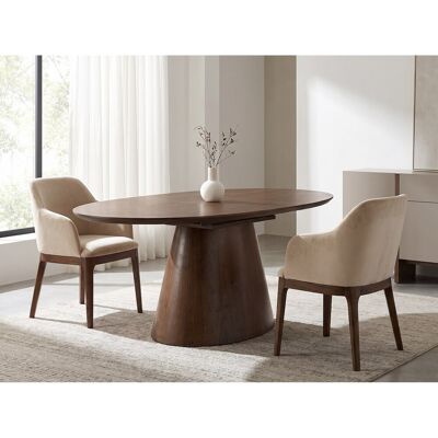 Table à manger Ovana - Extensible avec plateau et piétement en finition bois noyer 160 à 200 cm - Homeluxury Table à manger Ovana - Extensible avec plateau et piétement en finition bois noyer 160 à 200 cm - Homeluxury