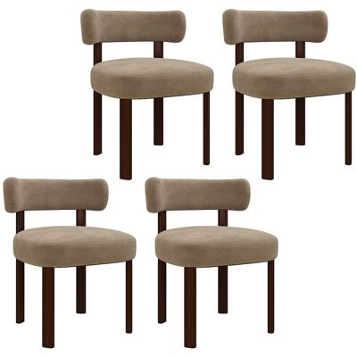Lot de 4 chaises de salle à manger en bois massif marron SMARTUE, tissu velours, dossier incurvé Lot de 4 chaises de salle à manger en bois massif marron SMARTUE, tissu velours, dossier incurvé