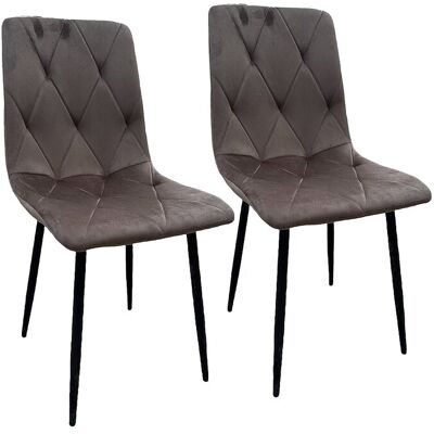 Lot de 2 chaises Berne en velours gris avec assise rembourrée confortable, dossier ergonomique et pieds en métal noir Lot de 2 chaises Berne en velours gris avec assise rembourrée confortable, dossier ergonomique et pieds en métal noir