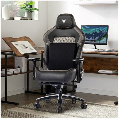 Chaise de jeu 200kg avec inclinaison de 155°, accoudoirs 4D, siège et dossier larges - Noir Chaise de jeu 200kg avec inclinaison de 155°, accoudoirs 4D, siège et dossier larges - Noir