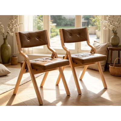 Lot de 2 chaises pliantes avec cadre bois courbe, assise PU et charge 130 kg Lot de 2 chaises pliantes avec cadre bois courbe, assise PU et charge 130 kg