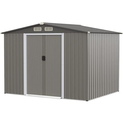 Costway Abri de Jardin Métal 9,74m³ Acier Galvanisé avec Fondation-4 Persiennes-Double Porte et Rampe 260 x 207 x 181 cm-Gris Clair Costway Abri de Jardin Métal 9,74m³ Acier Galvanisé avec Fondation-4 Persiennes-Double Porte et Rampe 260 x 207 x 181 cm-Gris Clair