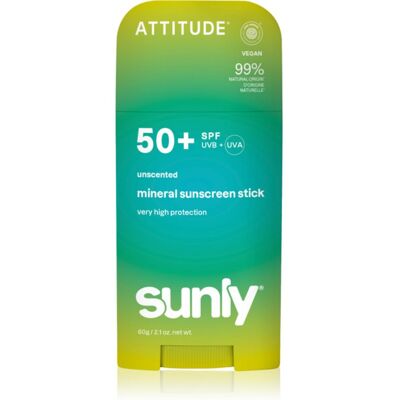 Attitude Sunly Mineral Sunscreen Stick SPF 50+ crème protectrice minérale visage et corps en stick sans parfum 60 g Attitude Sunly Mineral Sunscreen Stick SPF 50+ crème protectrice minérale visage et corps en stick sans parfum 60 g