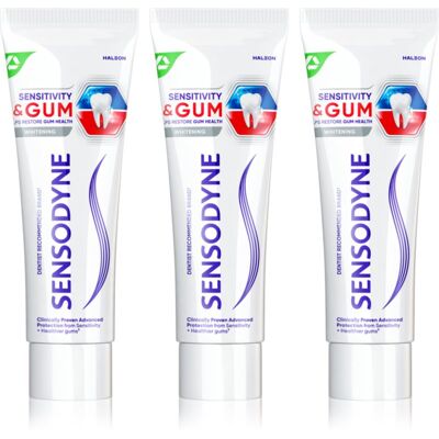 Sensodyne Sensitivity & Gum Whitening dentifrice blanchissant protection dents et gencives 3x75 ml Sensodyne Sensitivity & Gum Whitening dentifrice blanchissant protection dents et gencives 3x75 ml