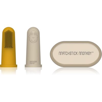Matchstick Monkey Silicone Finger Toothbrush brosse à dents de doigt pour bébé avec étui Yellow/ Beige 2 pcs Matchstick Monkey Silicone Finger Toothbrush brosse à dents de doigt pour bébé avec étui Yellow/ Beige 2 pcs