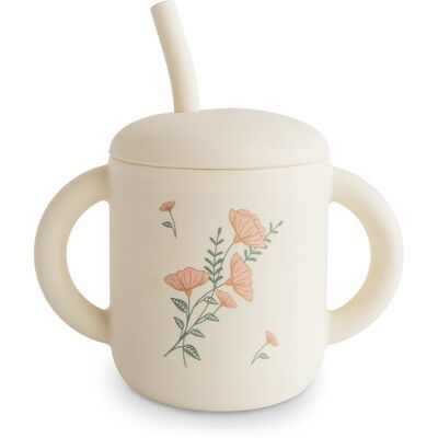 Mushie Tasse à paille Pink Flowers - 175 ml en silicone Mushie Tasse à paille Pink Flowers - 175 ml en silicone