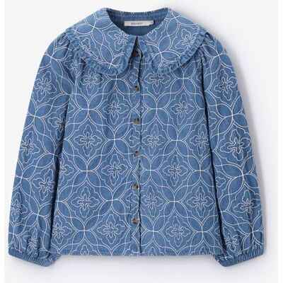 Sissy-Boy Blouse En Jean Avec Broderies - Bleu meisje 146-152 Sissy-Boy Blouse En Jean Avec Broderies - Bleu meisje 146-152