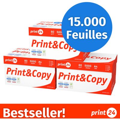 print24 Papier pour imprimante Papier à copier 15000 feuilles 30 x 500 A4 Premium extra-blanc CIE 160 Certifié PEFC print24 Papier pour imprimante Papier à copier 15000 feuilles 30 x 500 A4 Premium extra-blanc CIE 160 Certifié PEFC