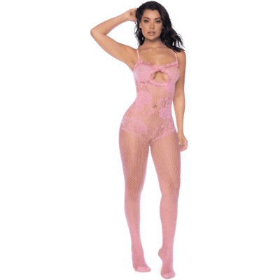 Mapalé Combinaison en résille rose ajourée Mapalé Combinaison en résille rose ajourée