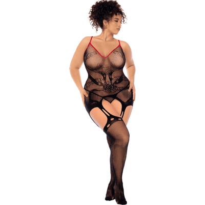 Mapalé Combinaison intégrale grande taille en résille noire à motif serpent Mapalé Combinaison intégrale grande taille en résille noire à motif serpent