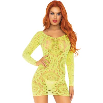 Leg Avenue Mini robe en dentelle crochet à manches longues Jaune Leg Avenue Mini robe en dentelle crochet à manches longues Jaune