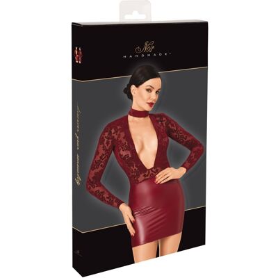 Noir Robe courte moulante bordeaux à manches longues et col choker Noir Robe courte moulante bordeaux à manches longues et col choker