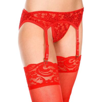 Music Legs Porte-jarretelles rouge avec string dentelle florale Music Legs Porte-jarretelles rouge avec string dentelle florale
