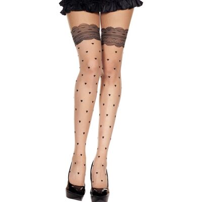 Music Legs Collant chair sexy effet bas avec jarretières noires et coeurs Music Legs Collant chair sexy effet bas avec jarretières noires et coeurs
