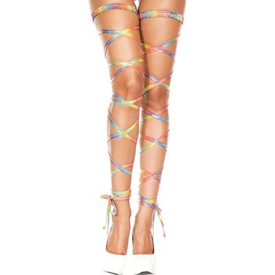 Music Legs Bas sans pied arc en ciel lanières effet métallique Music Legs Bas sans pied arc en ciel lanières effet métallique