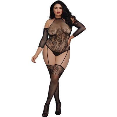 Dreamgirl Bodystocking grande taille résille effet bas jarretelles Dreamgirl Bodystocking grande taille résille effet bas jarretelles