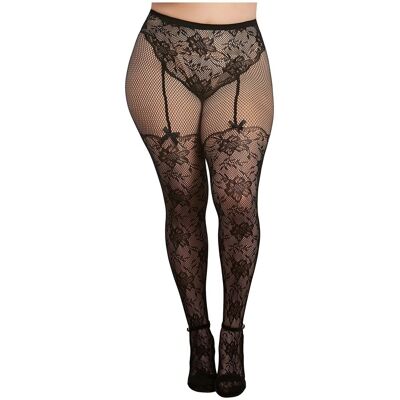 Dreamgirl Collant grande taille dentelle et résille dans un style culotte taille haute - DG0346XBLK Dreamgirl Collant grande taille dentelle et résille dans un style culotte taille haute - DG0346XBLK
