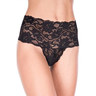 Music Legs Tanga string noir grande taille large bande haute de dentelle florale - ML10021XBLK Music Legs Tanga string noir grande taille large bande haute de dentelle florale - ML10021XBLK
